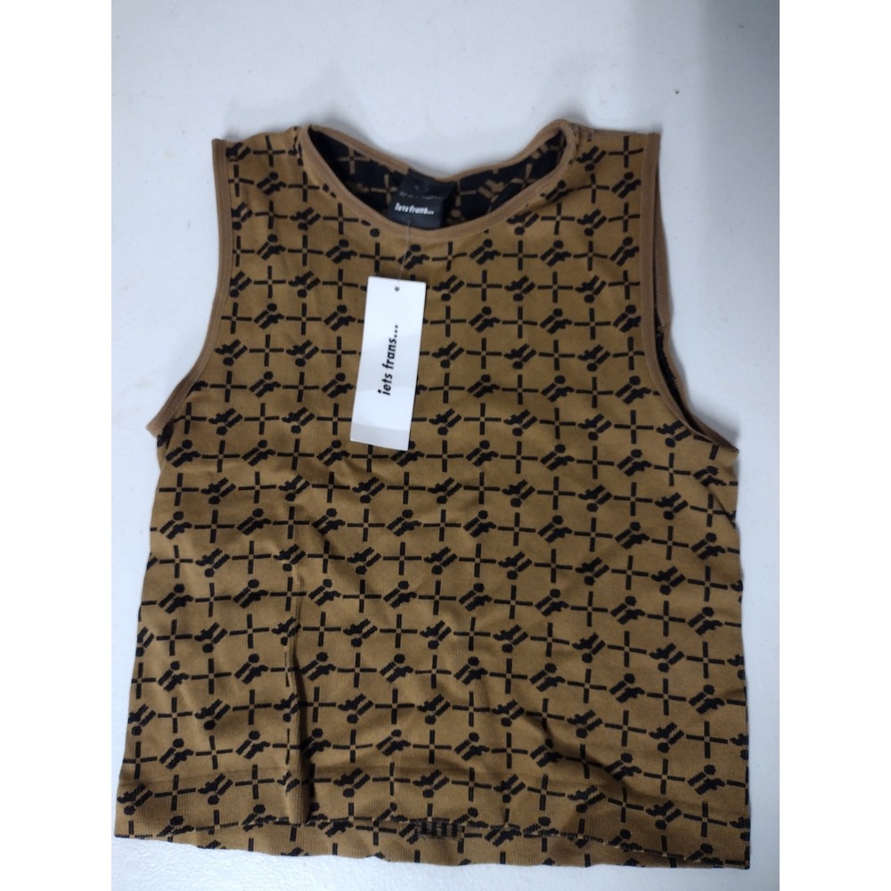 Iets Frans Urban Outfitters Brown Monogram Logo Sleeveless Cropped Tank Top L